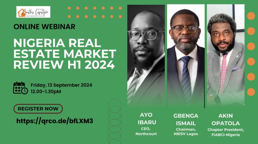 Webinar flyer on the Real Estate Market Review for H1 2024